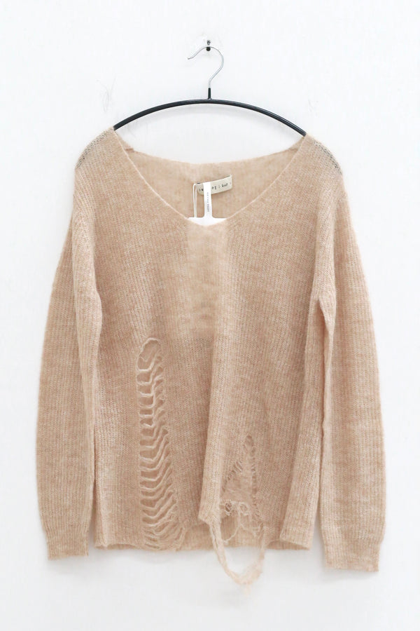 SWAYING 25 Autumn and Winter Floating Line Irregular Alpaca Blended Pullover SW-SW25AW1T15C1S2-YM Oatmeal